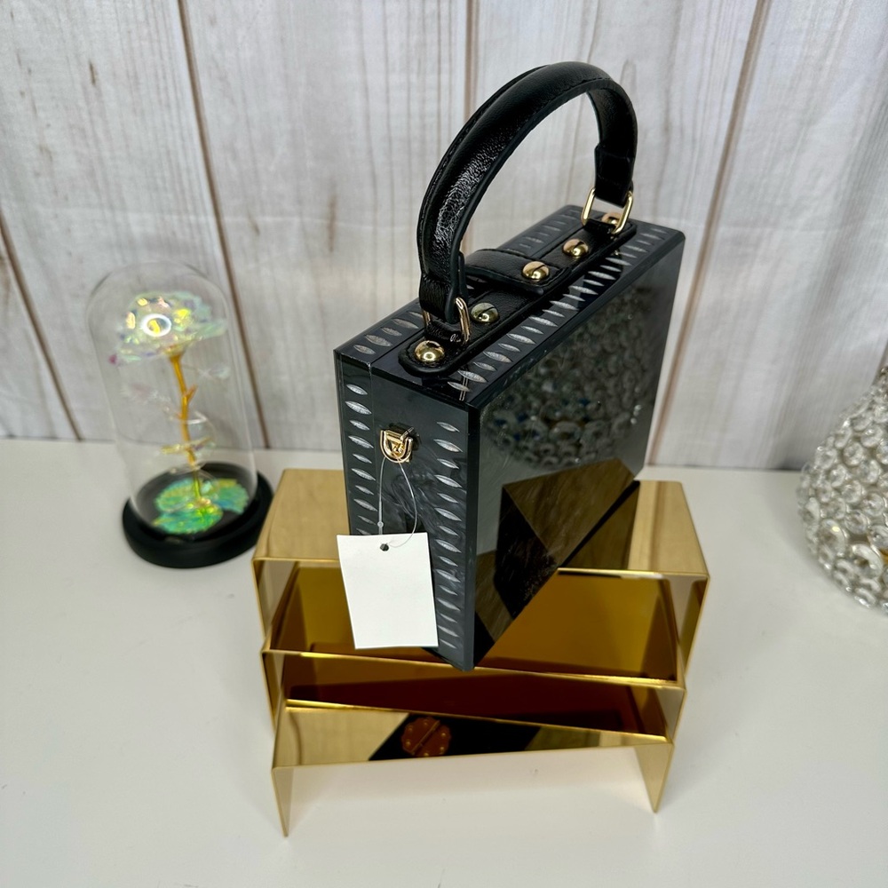 NWT Hard Side Top Handle Embellished Handbag - Picture 3 of 3